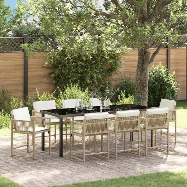 vidaXL Set da Pranzo per Giardino 9 pcs Beige polyrattan