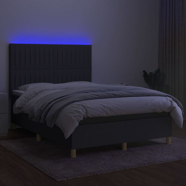 vidaXL Letto a Molle Materasso e LED Grigio Scuro 140x200cm in Tessuto