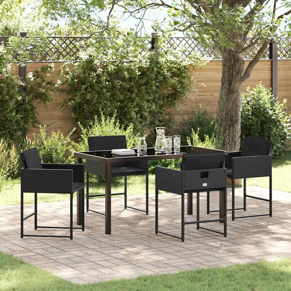 vidaXL Set da Pranzo per Giardino 5 pcs Nero polyrattan
