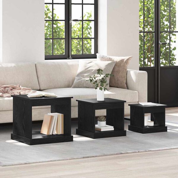vidaXL Tavolino da salotto 3 pcs Rovere Nero Legno multistrato