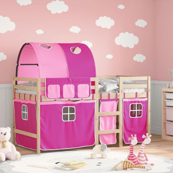 vidaXL Letto a Soppalco con Tunnel Bambini Rosa 90x190cm Massello Pino
