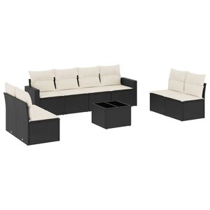 vidaXL Set Divani da Giardino 9 pz con Cuscini Nero in Polyrattan