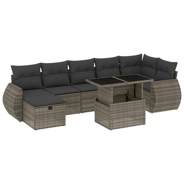 vidaXL Set Divano da Giardino 8 pz con Cuscini Grigio in Polyrattan