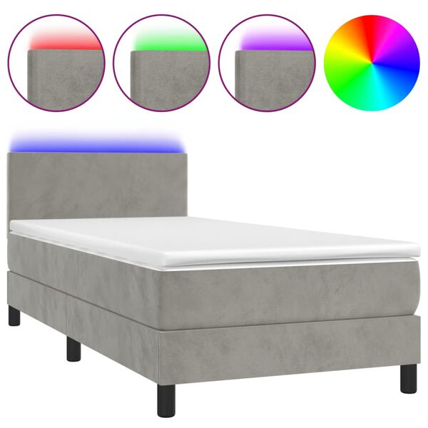 vidaXL Letto a Molle con Materasso e LED Grigio Chiaro 100x200 cm Velluto