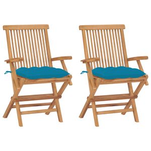 vidaXL Sedie da Giardino 2 pz con Cuscini Azzurri Legno Massello Teak