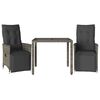 vidaXL Set Bistr&ograve; da Giardino 3 pz con Cuscini in Polyrattan Grigio