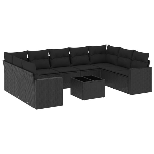 vidaXL Set Divani da Giardino 10pz con Cuscini in Polyrattan Nero