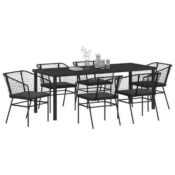 vidaXL Set da Pranzo per Giardino 7 pcs Nero polyrattan