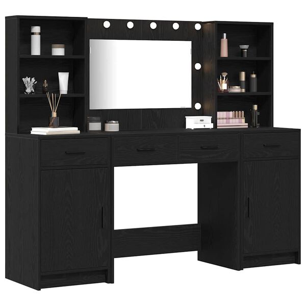 vidaXL Set da tavolo da trucco con LED con cassetto 3 pcs Rovere Nero
