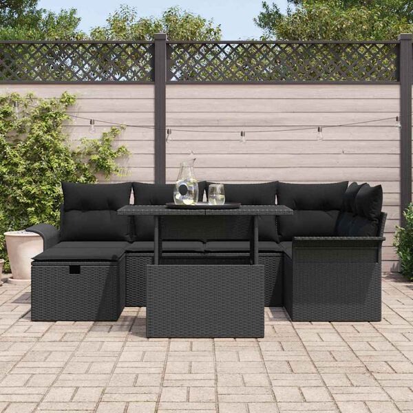vidaXL Set Divano da Giardino con cuscino 7 pcs Nero Poly Rattan