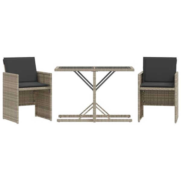 vidaXL Set da Bistr&ograve; 3 pz con Cuscini Grigio Chiaro in Polyrattan
