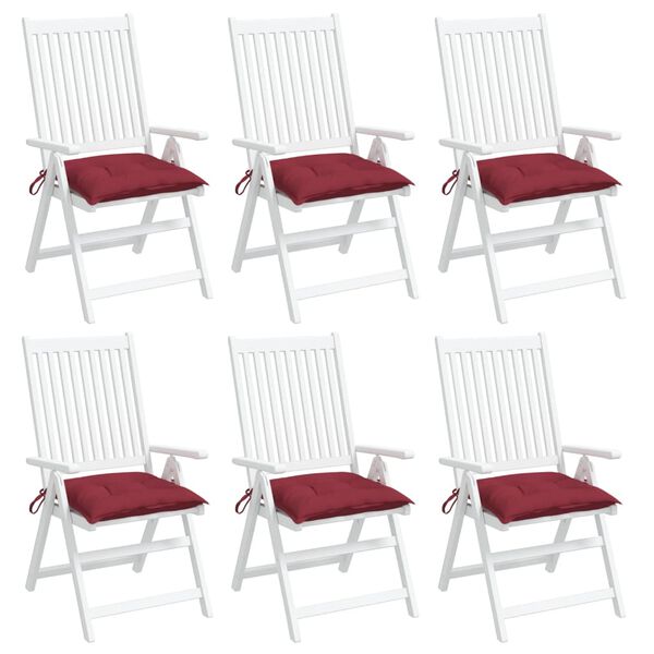 vidaXL Cuscini per Sedia 6 pz Rosso Vino 40x40x7 cm in Tessuto Oxford