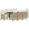 vidaXL Set da Pranzo per Giardino con cuscino 9 pcs Beige polyrattan