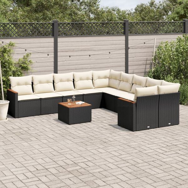 vidaXL Set Divani da Giardino 11 pz con Cuscini in Polyrattan Nero