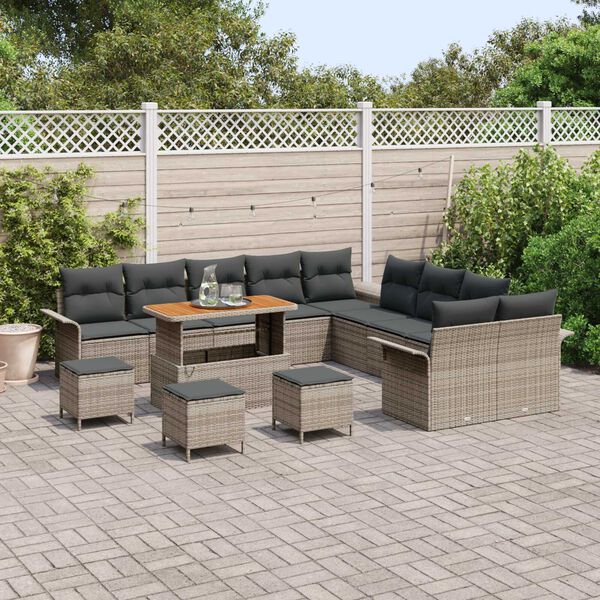 vidaXL Set Divano da Giardino con cuscino 14 pcs Grigio polyrattan