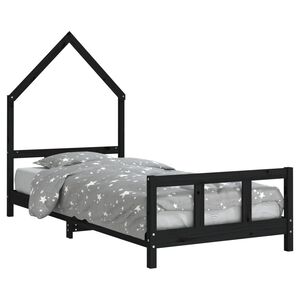 vidaXL Giroletto per Bambini Nero 90x190 cm in Legno Massello di Pino