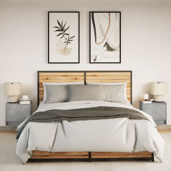 vidaXL Comodini a Parete con Luci LED 2 pz Grigio Cemento