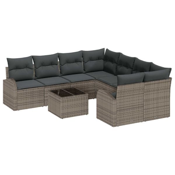 vidaXL Set di divani con cuscino 9 pcs Grigio polyrattan