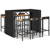 vidaXL Set Bar Giardino 7 pz Nero Polyrattan e Legno Massello Acacia