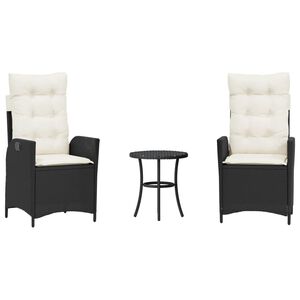 vidaXL Set da Bistr&ograve; 3 pz con Cuscini Nero in Polyrattan