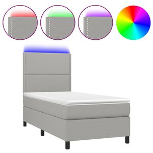vidaXL Letto a Molle Materasso e LED Grigio Chiaro 90x190 cm Tessuto
