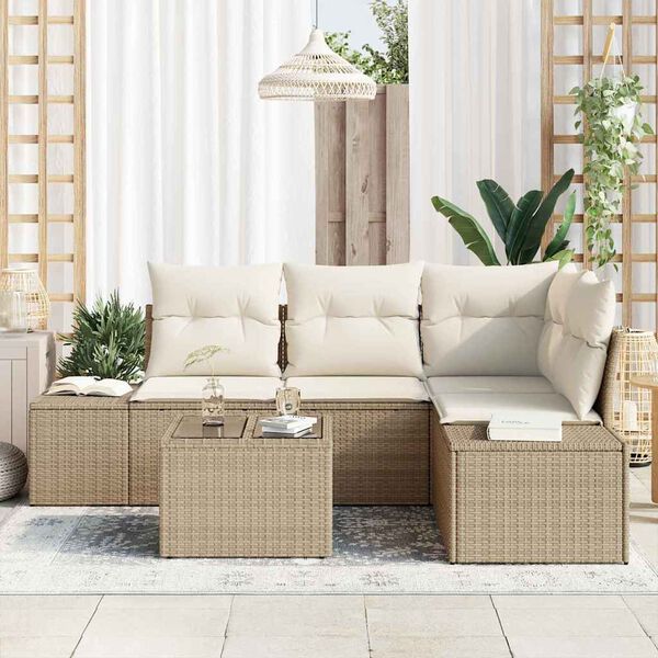 vidaXL Set Divano da Giardino Beige e Crema polyrattan