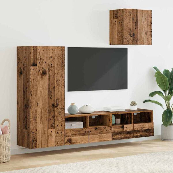 vidaXL Unit&agrave; per TV a Muro 4 pcs Legno vecchio Legno multistrato