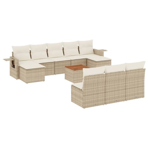 vidaXL Set Divani da Giardino 11 pz con Cuscini Beige in Polyrattan