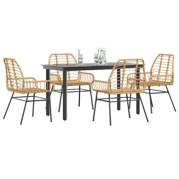 vidaXL Set da Pranzo da Giardino 5pz Polyrattan Vetro