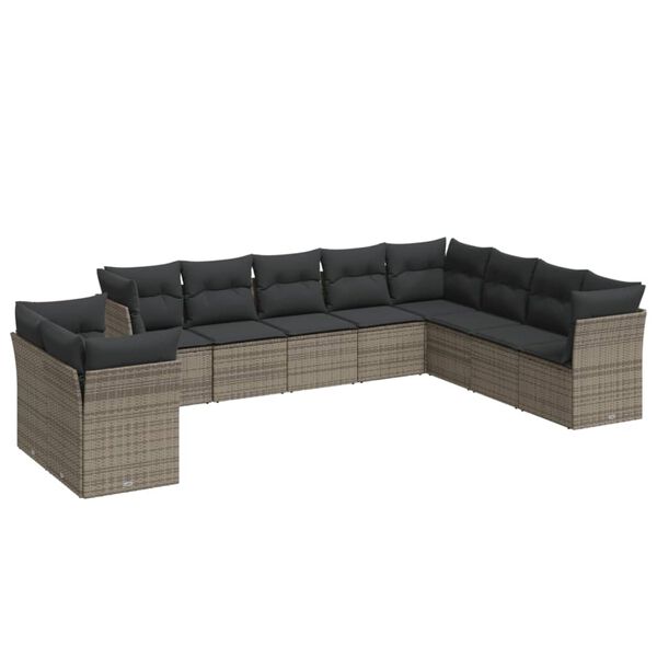 vidaXL Set Divano da Giardino 10 pz con Cuscini Grigio in Polyrattan
