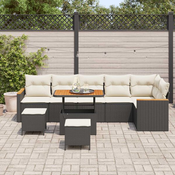 vidaXL Set Divano da Giardino 9 pcs Nero polyrattan