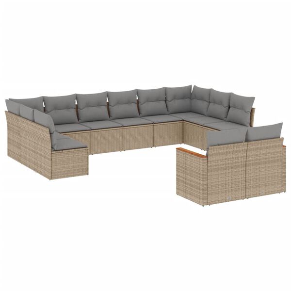 vidaXL Set Divani da Giardino 12 pz con Cuscini Beige in Polyrattan