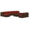 vidaXL Set Divani da Giardino 10 pz con Cuscini in Polyrattan Marrone