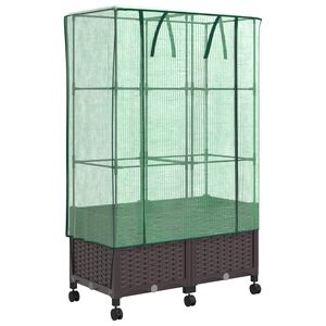 vidaXL Vaso da Giardino con Copertura per Serra e Ruote 2 pz Marrone