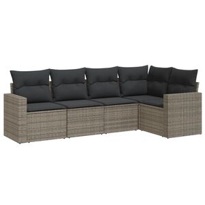 vidaXL Set Divano da Giardino 5 pz con Cuscini Grigio in Polyrattan