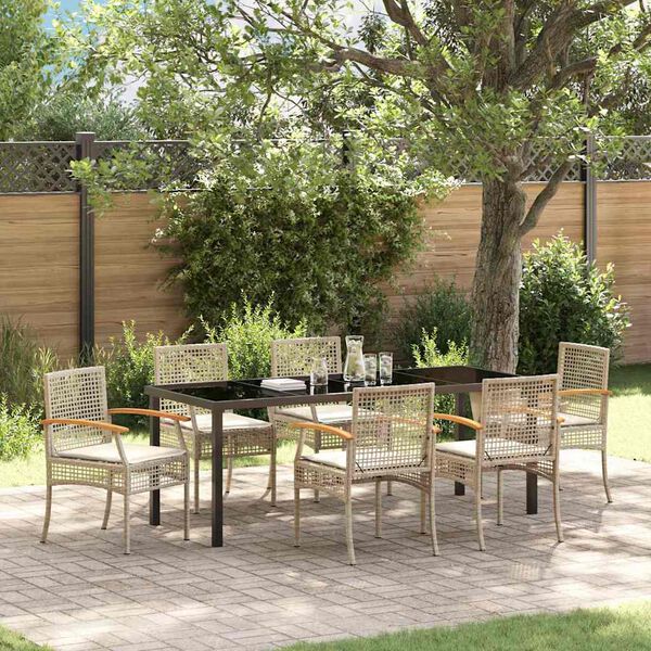 vidaXL Set da Pranzo per Giardino 7 pcs Beige polyrattan