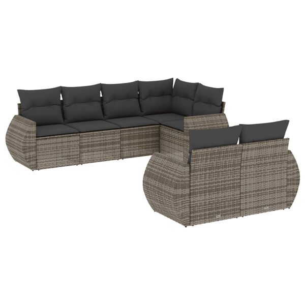 vidaXL Set Divani da Giardino 7 pz con Cuscini Grigio in Polyrattan