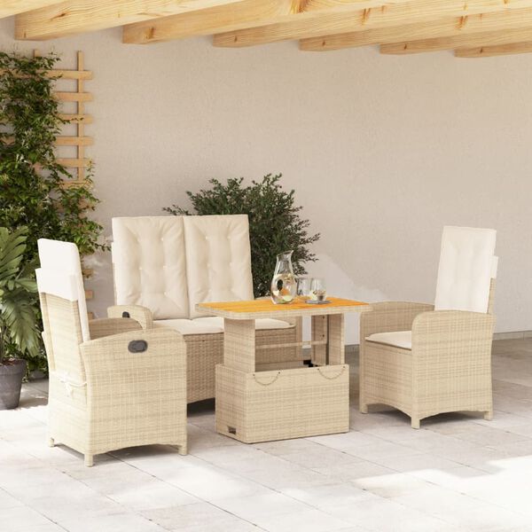 vidaXL Set da Pranzo da Giardino 4 pz con Cuscini Beige in Polyrattan