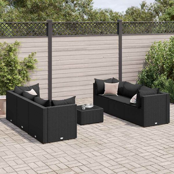 vidaXL Set Salotto da Giardino con Cuscini 7pz Nero Polyrattan