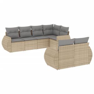 vidaXL Set Divani da Giardino 7 pz con Cuscini Beige in Polyrattan