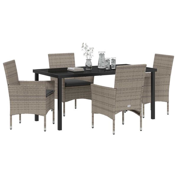 vidaXL Set da Pranzo per Giardino con cuscino 5 pcs Grigio polyrattan