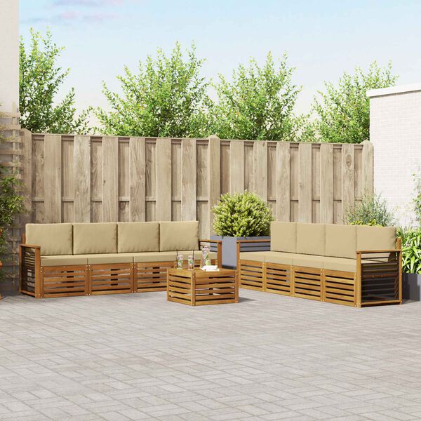 vidaXL Set divani 9 pcs Naturale e Beige Legno di Acacia Massello