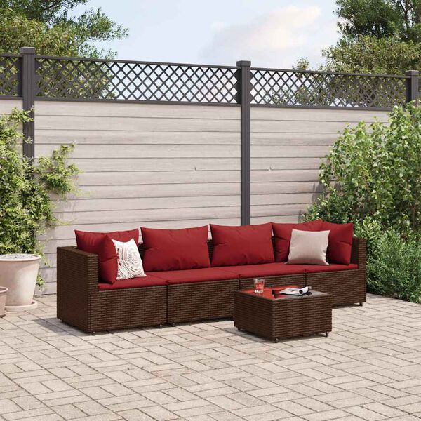 vidaXL Set Divani da Giardino 5 pz con Cuscini Marrone in Polyrattan