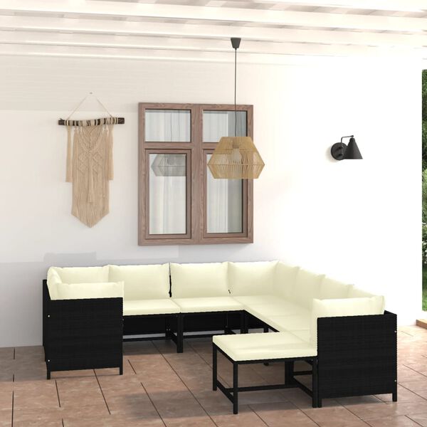 vidaXL Set Divani da Giardino 9 pz con Cuscini in Polyrattan Nero