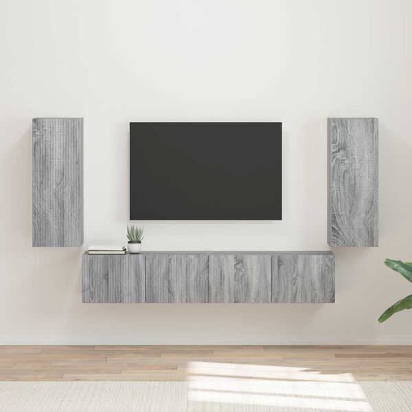 vidaXL Set di Mobiletto da TV a Parete 4 pcs Grigio Sonoma
