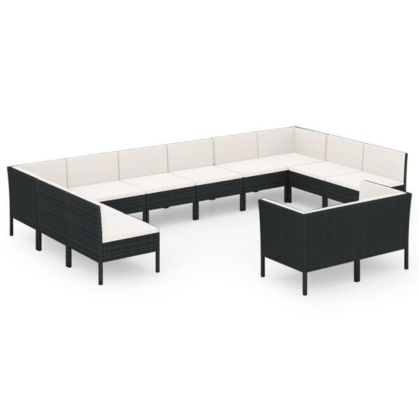 vidaXL Set Divani da Giardino 12 pz con Cuscini in Polyrattan Nero