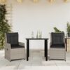 vidaXL Set Pranzo da Giardino 3pz con Cuscini Grigio Chiaro Polyrattan