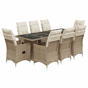 vidaXL Set da Bistr&ograve; da Giardino 9 pz con Cuscini Beige in Polyrattan