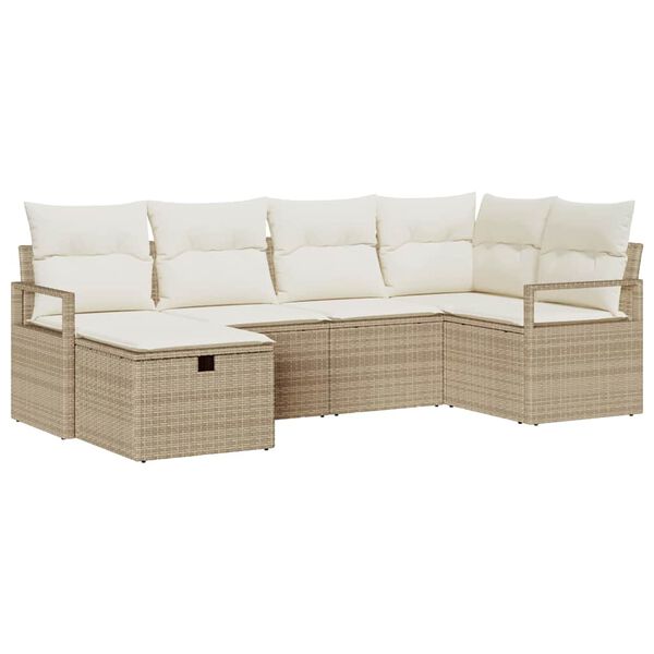 vidaXL Set di divani con cuscino 6 pcs Beige e Crema polyrattan