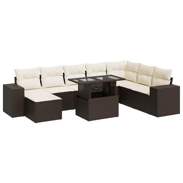 vidaXL Set Divani da Giardino 9pz con Cuscini Marrone in Polyrattan